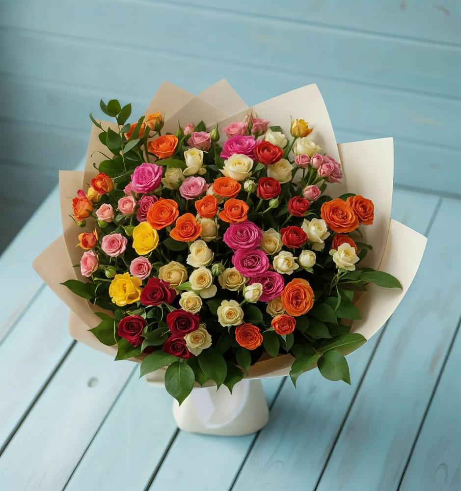 Букет Микс из разноцветных кустовых роз в Мурашах