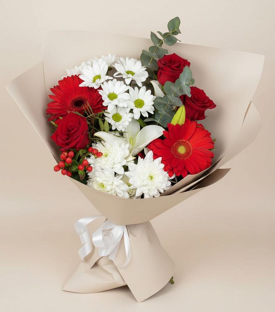 Букет цветов из: Розы, Хризантемы, Герберы и Лилии в Мурашах
