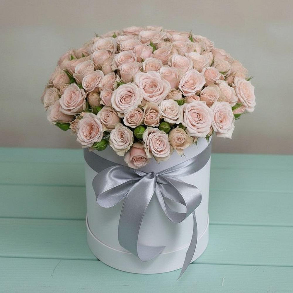 Цветочная композиция из Розы в шляпной коробке в Мурашах