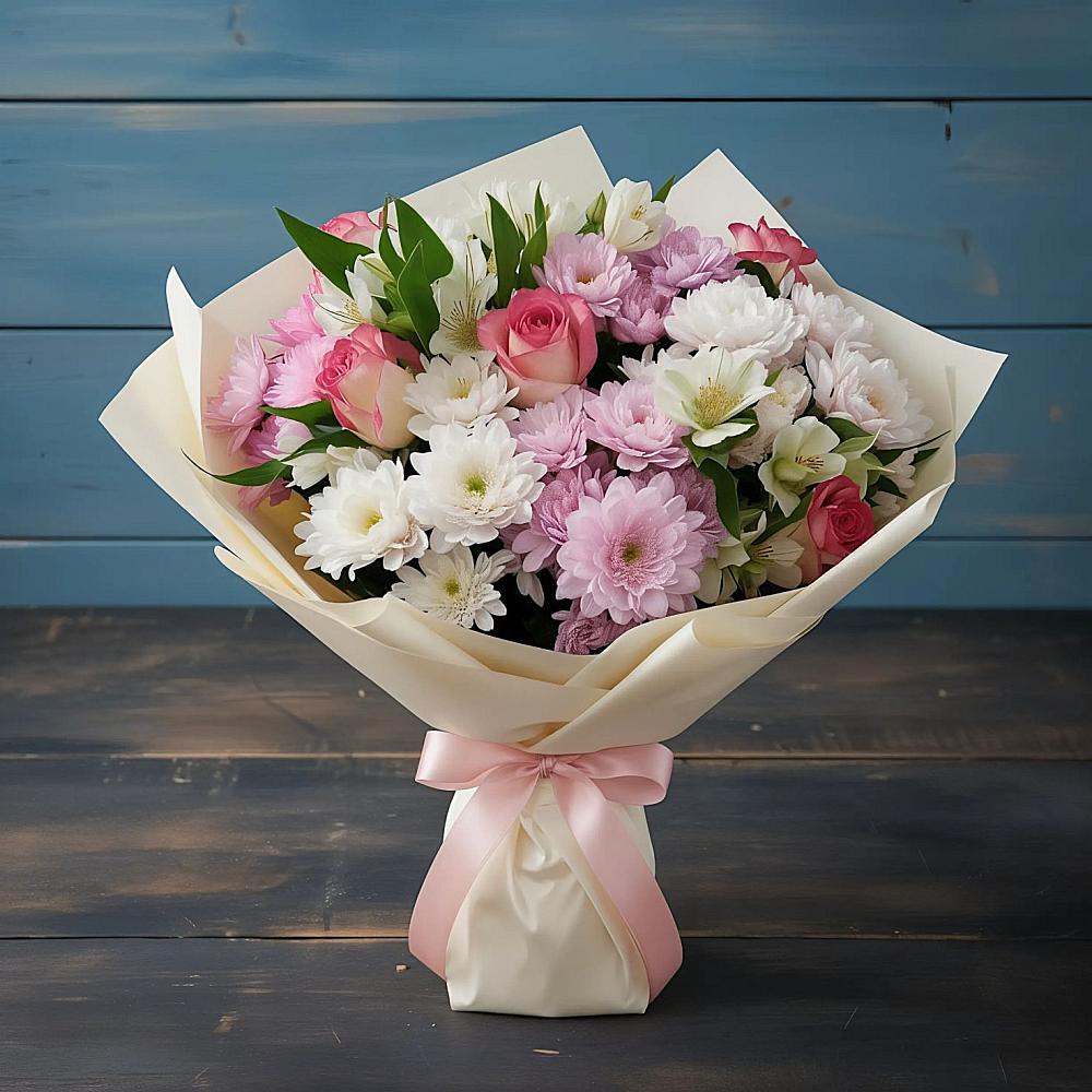 Букет цветов из: Хризантемы, Альстромерии и Розы в Мурашах